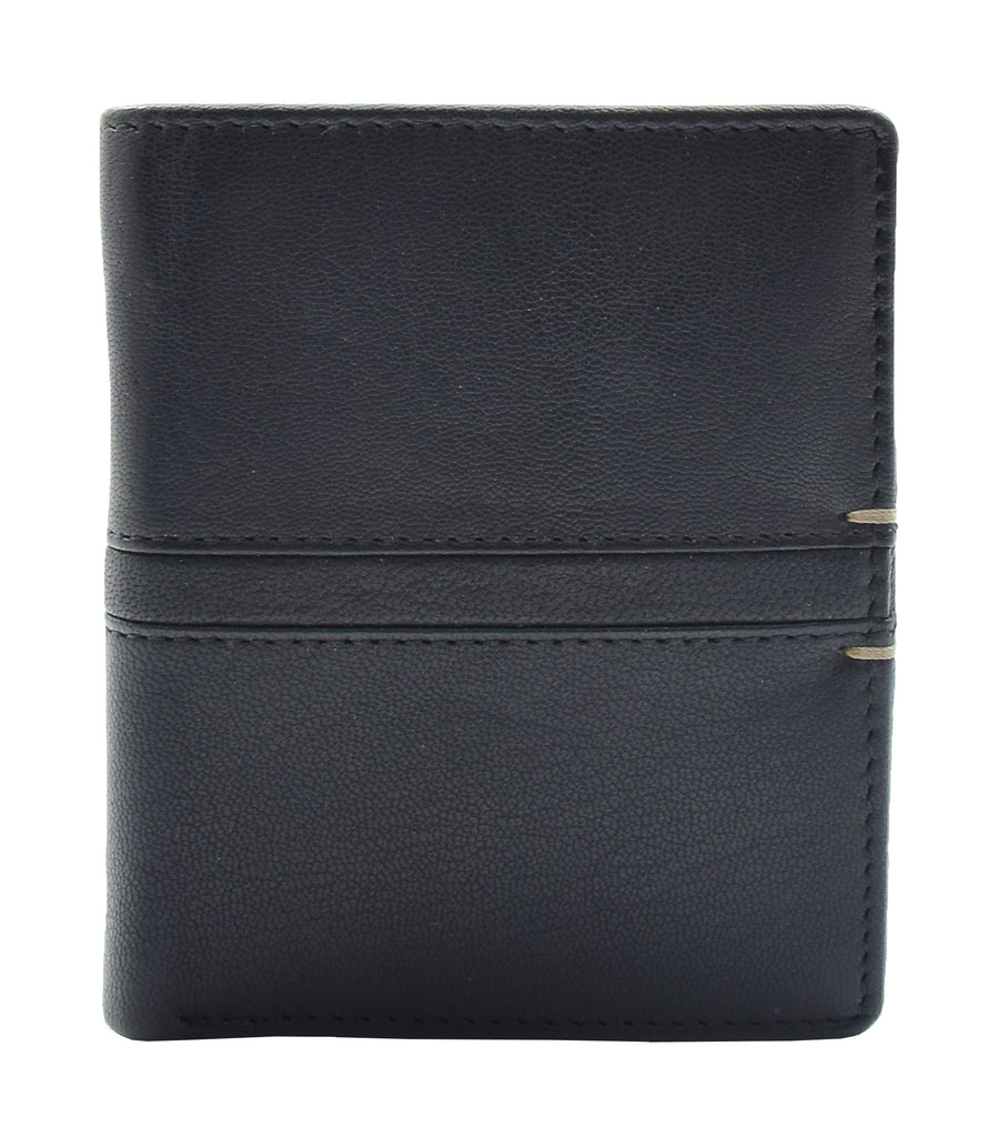 DR440 Men's Real Leather Small Bifold Wallet Black 6