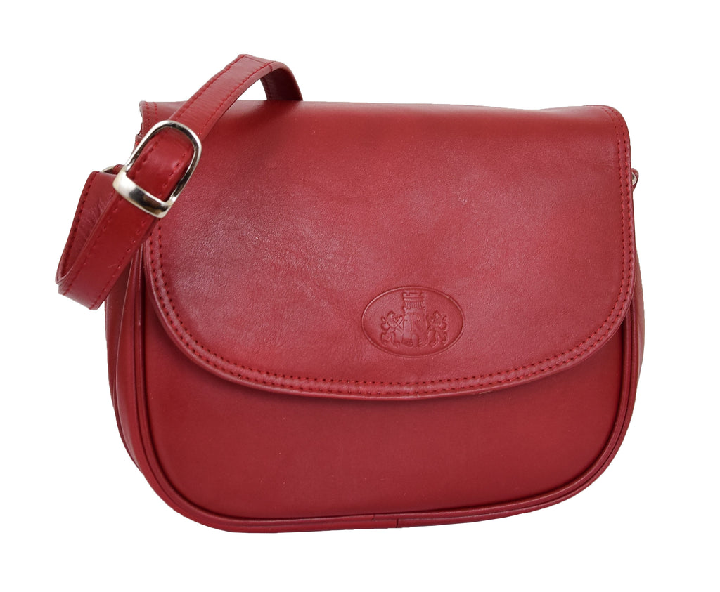 DR459 Women's Leather Cross Body Flap over Bag Red 6