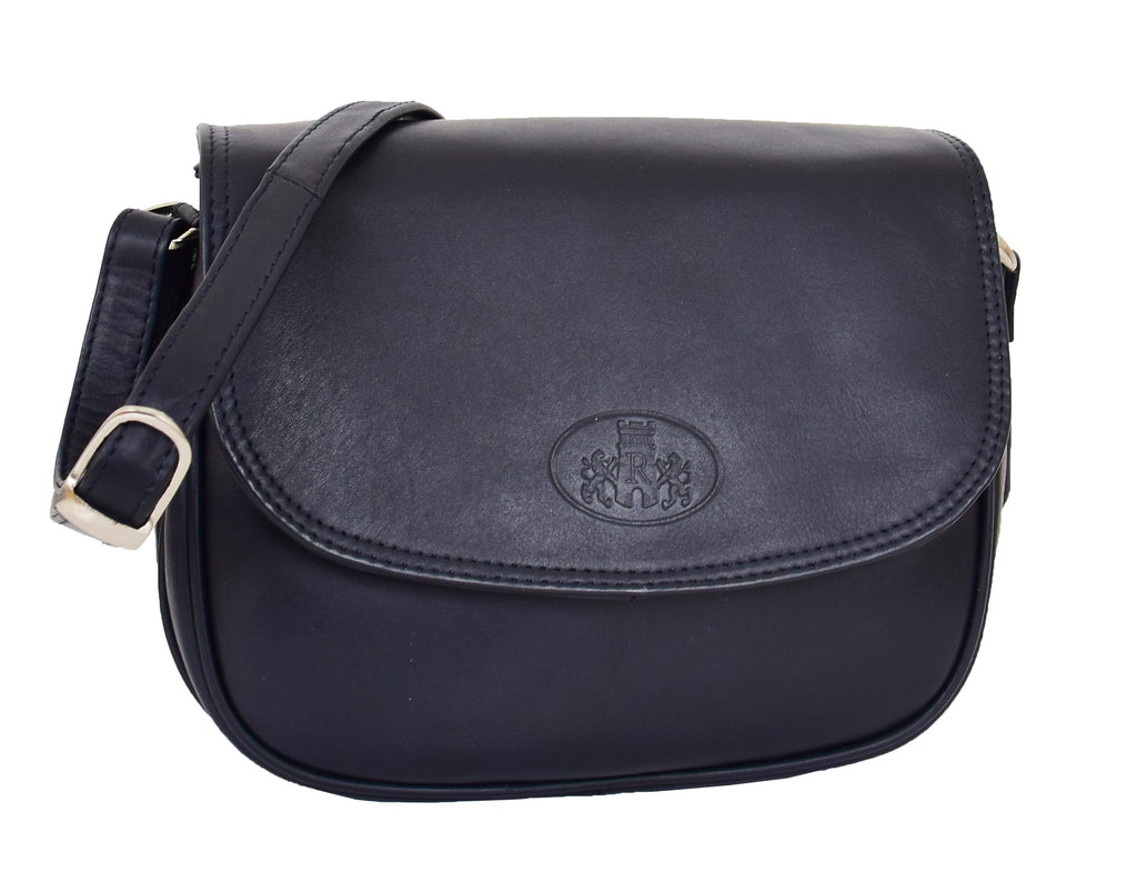 DR459 Women's Leather Cross Body Flap over Bag Navy 6