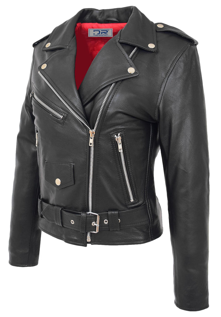DR231 Women's Black Biker Jacket Brando Style 7