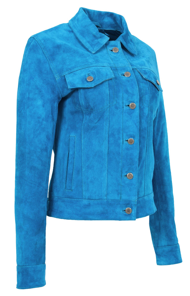 DR213 Women's Retro Classic Levi Style Leather Jacket Blue 7