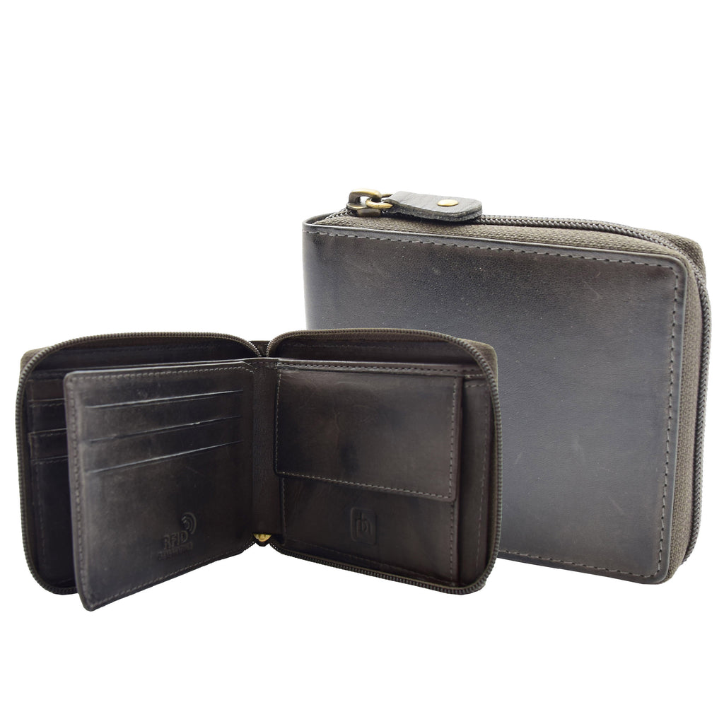 DR446 Men's Leather Wallet Zip Around Rfid Safe Boxed Black 1