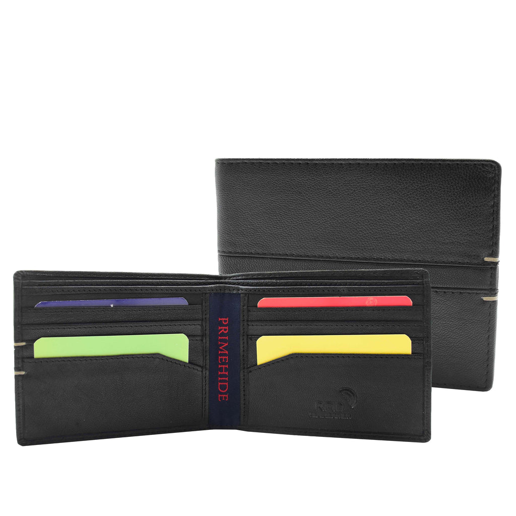 DR442 Men's Leather Wallet Slim Bifold Rfid Safe Credit Card Black 1