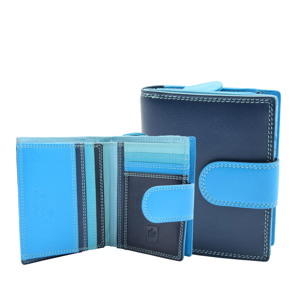 DR449 Women's Booklet Style Purse Leather Wallet Blue 1
