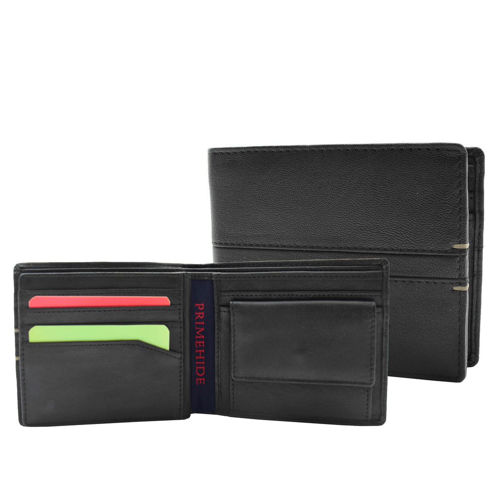 DR441 Men's Real Leather Bifold Wallet Black 1