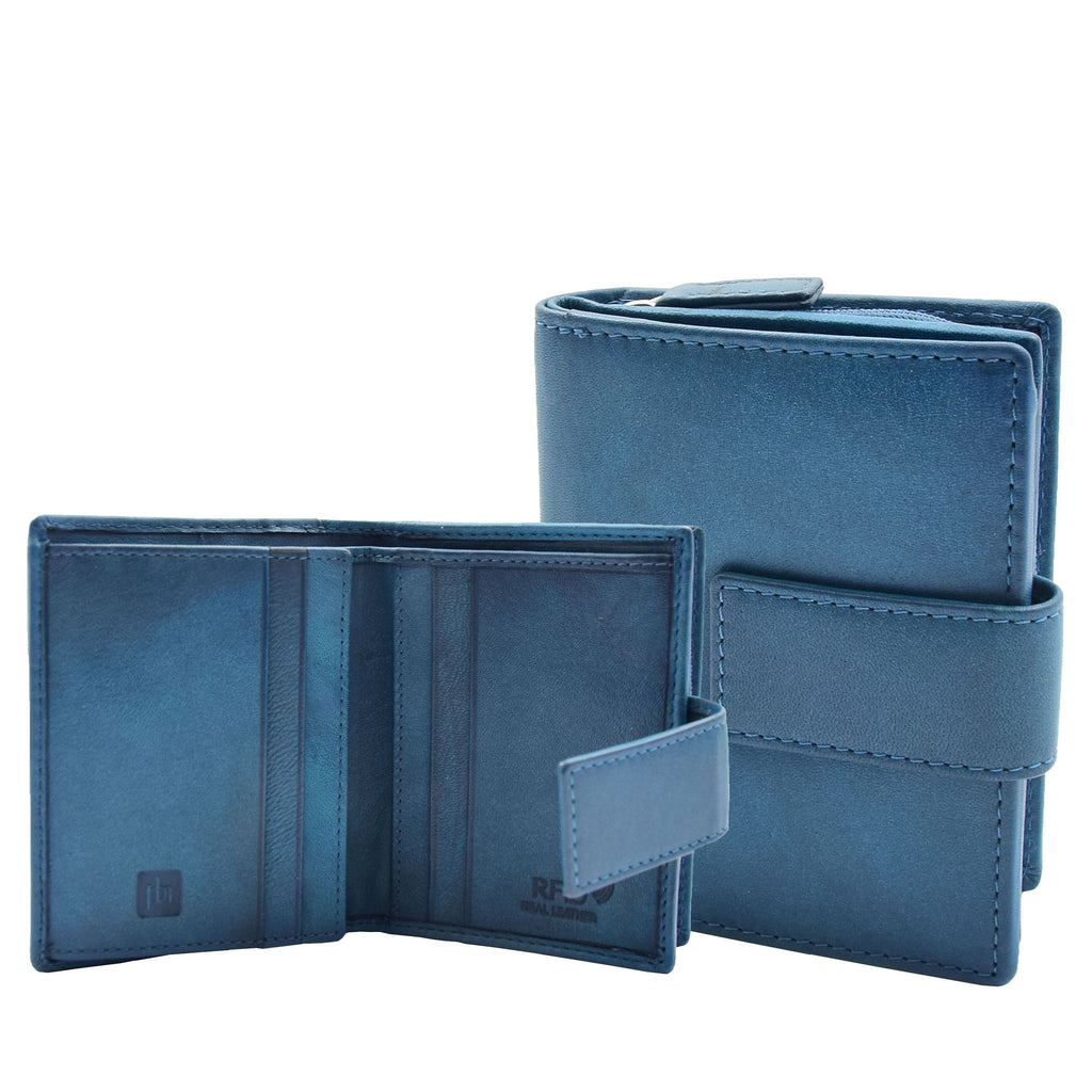 DR447 Women's Leather Purse Booklet Style Wallet Blue 1