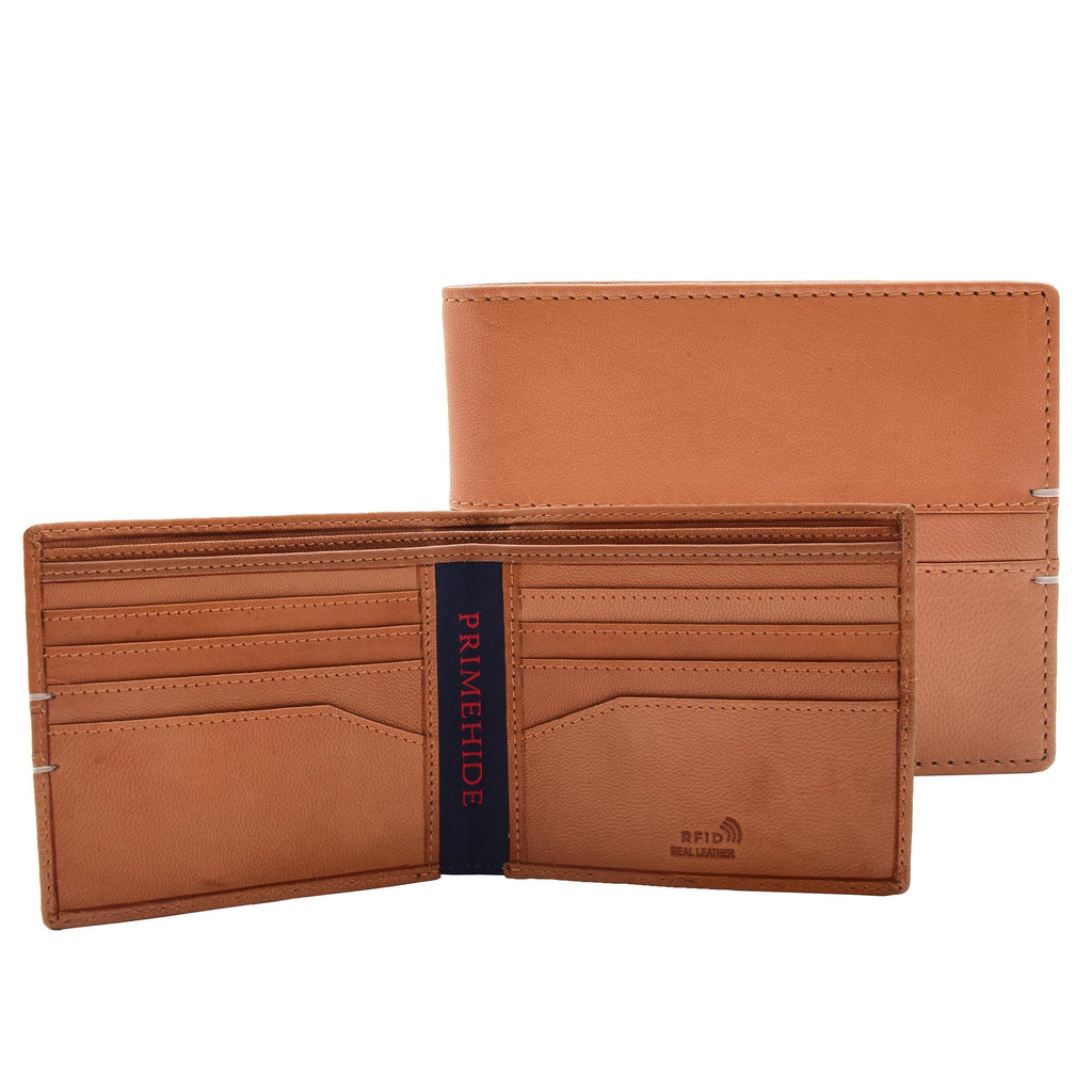 DR442 Men's Leather Wallet Slim Bifold Rfid Safe Credit Card Cognac 1