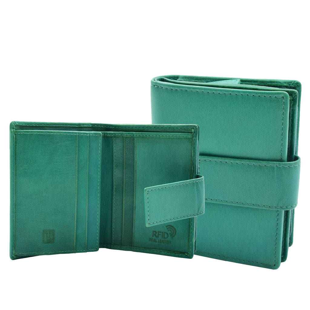 DR447 Women's Leather Purse Booklet Style Wallet Green 1