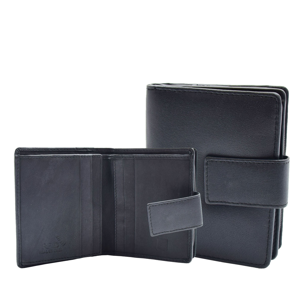 DR447 Women's Leather Purse Booklet Style Wallet Black 1
