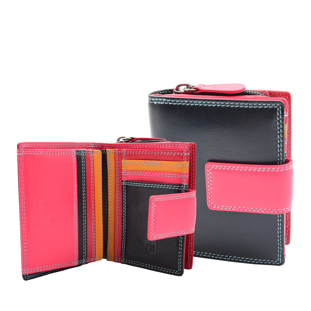 DR449 Women's Booklet Style Purse Leather Wallet Black 1